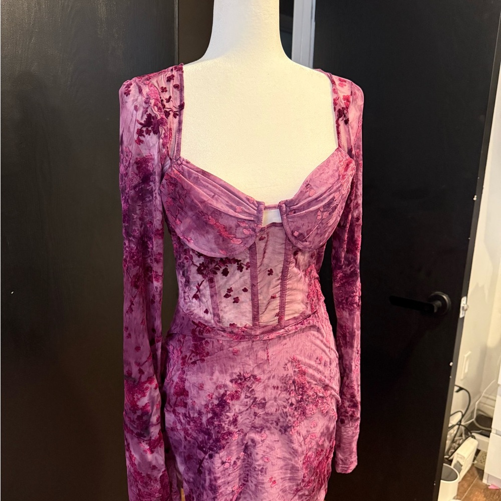 Fashion Nova Plum Velvet Long Sleeve Bustier Dress